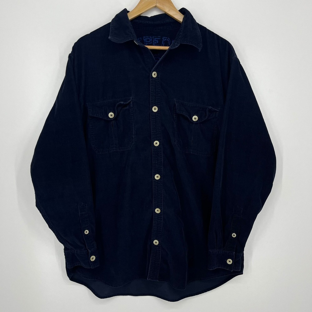 U.S. Expedition 1994 Mens Large Navy Blue Corduroy Long Sleeve Button Down Shirt